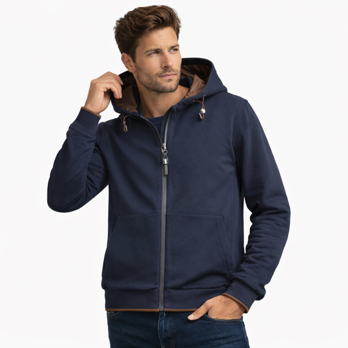 Felpa Full Zip con Cappuccio Cap De Barbaria