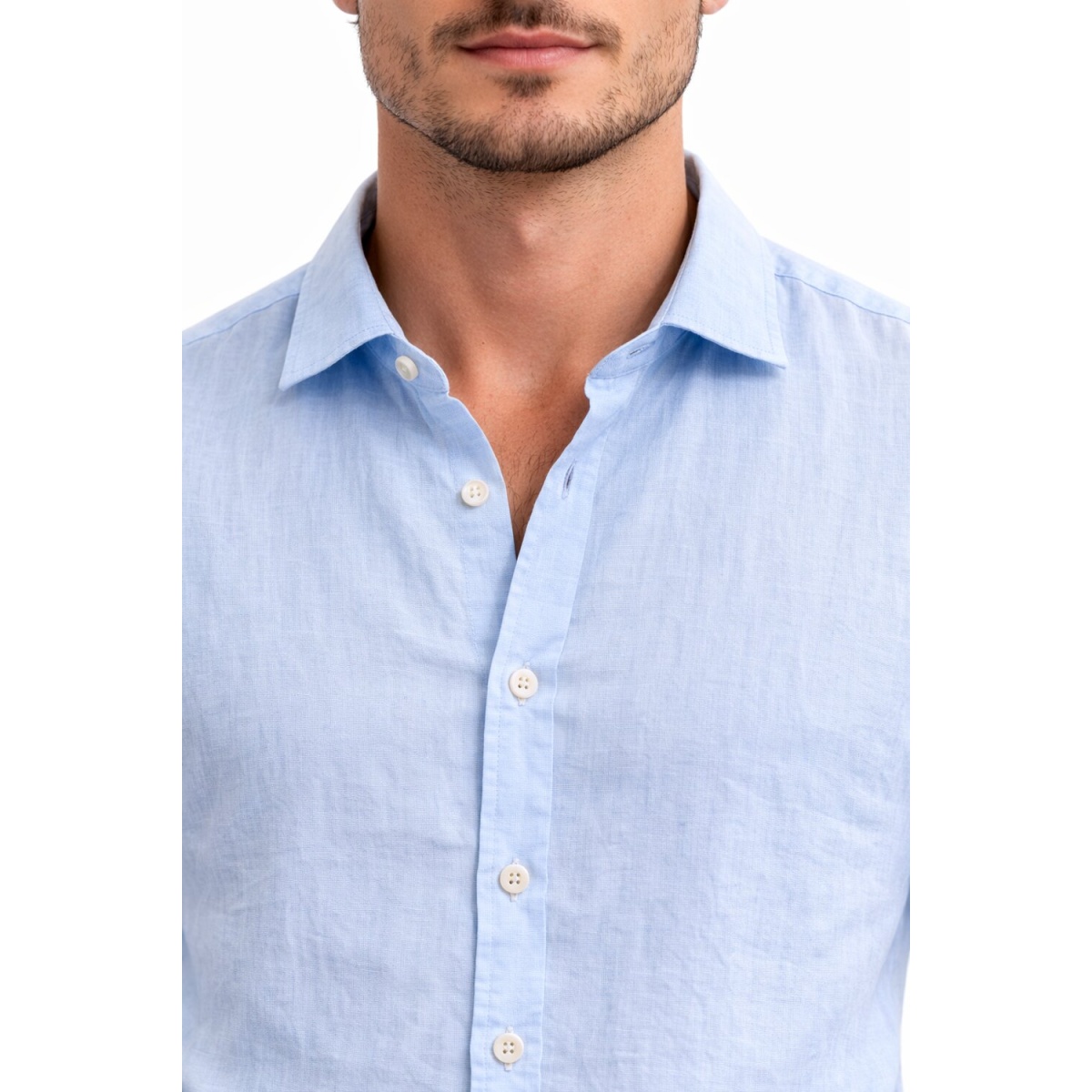 Camicia Manica Lunga Collo Francese 100% Lino Cap De Barbaria