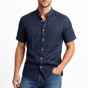 Camicia Manica Corta Coreana 100% Lino Cap De Barbaria