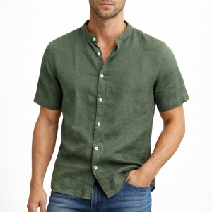 Camicia Manica Corta Coreana 100% Lino Cap De Barbaria