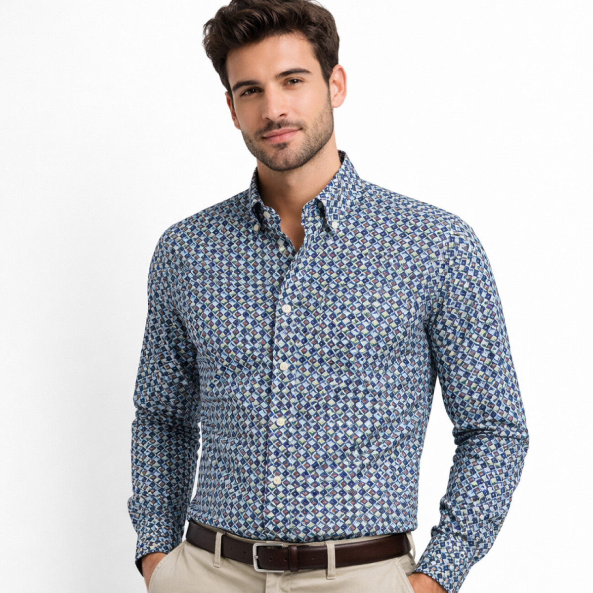 Camicia Manica Lunga Microfantasia Cap De Barbaria